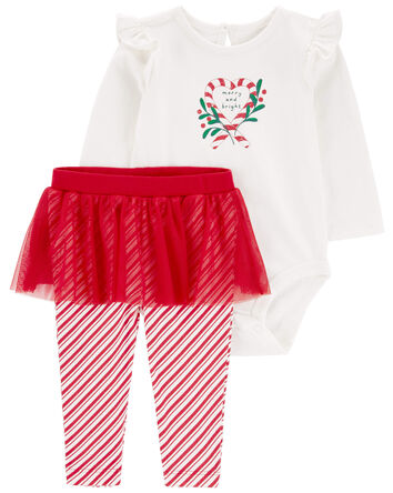 Baby 2-Piece Christmas Bodysuit & Tutu Pant Set, 