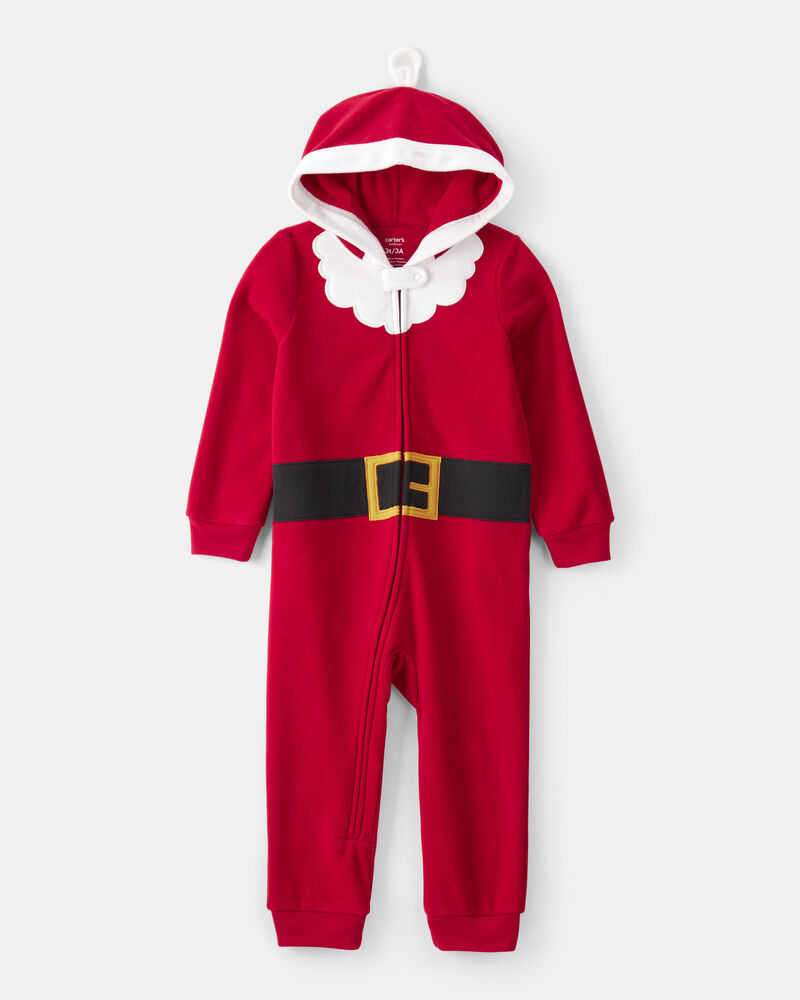 Toddler Santa Hooded Loose Fit Long-Sleeve 2-Way Zip 1-Piece Pajamas - Red, image 1 of 2 slides