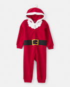 Toddler Santa Hooded Loose Fit Long-Sleeve 2-Way Zip 1-Piece Pajamas - Red, image 1 of 2 slides