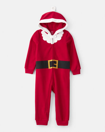 Toddler Santa Hooded Loose Fit Long-Sleeve 2-Way Zip 1-Piece Pajamas - Red, 