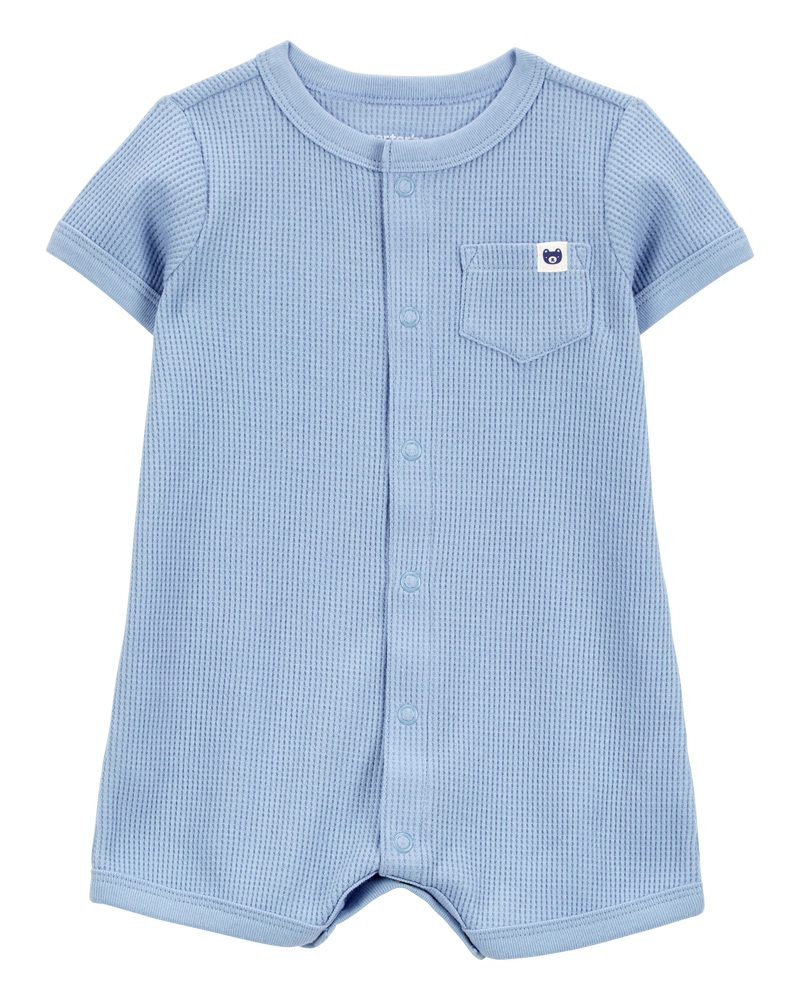 Baby Boy Waffle Knit Short-Sleeve Romper - Blue, image 1 of 3 slides