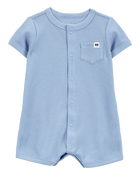Baby Boy Waffle Knit Short-Sleeve Romper - Blue, image 1 of 3 slides