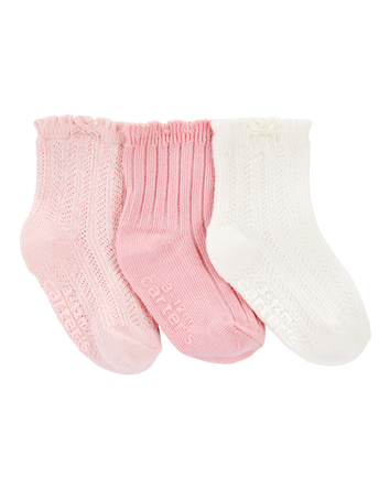 Baby 3-Pack Pointelle Booties - Pink/White, 