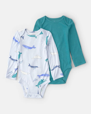 Baby 2-Pack Whale PurelySoft Long-Sleeve Multipack Bodysuits - Blue, 