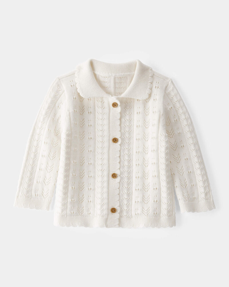 Baby Pointelle Button-Down Collared Cardigan - Ivory, image 1 of 3 slides