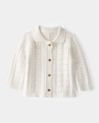 Baby Pointelle Button-Down Collared Cardigan - Ivory, image 1 of 3 slides