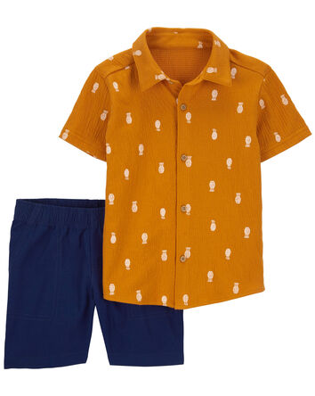 Toddler 2-Piece Pineapple-Print Shirt & Canvas Shorts Set, 