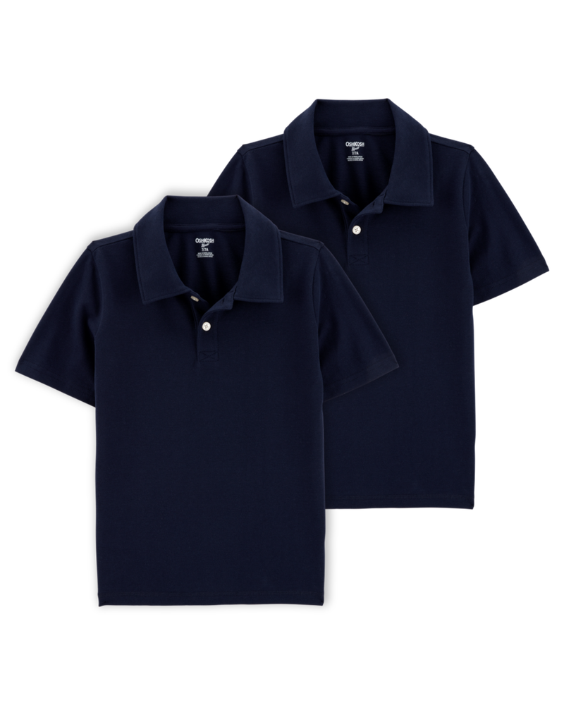 Kid 2-Pack Pique Uniform Polo Shirts - Navy, image 1 of 3 slides