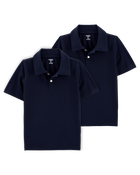 Kid 2-Pack Pique Uniform Polo Shirts - Navy, image 1 of 3 slides