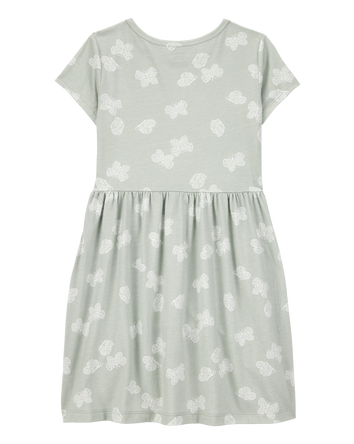 Girls Floral Short-Sleeve Dress - Green, 