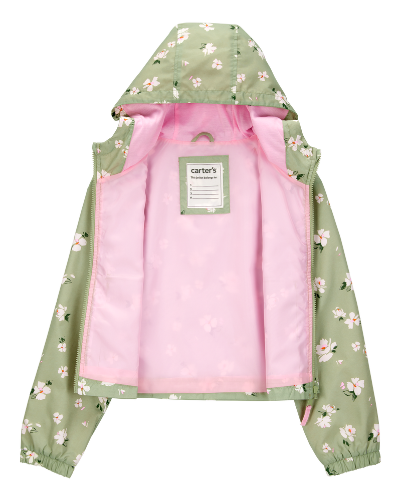 Kid Floral Print Windbreaker Jacket - Olive, image 2 of 3 slides