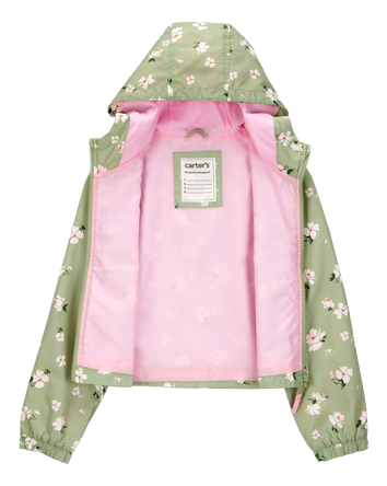 Kid Floral Print Windbreaker Jacket - Olive, 