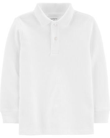 Toddler White Long Sleeve Polo Uniform Shirt, 