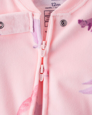 Baby Girl Dinosaur Print Loose Fit Long-Sleeve 2-Way Zip 1-Piece Pajamas - Pink, 