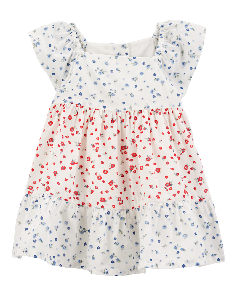 Baby Tiered Poplin Floral Print Dress - Ivory, image 1 of 4 slides