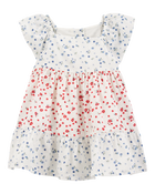 Baby Tiered Poplin Floral Print Dress - Ivory, image 1 of 4 slides