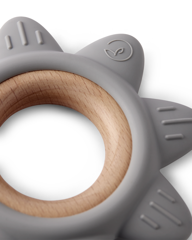 Little Planet Silicone &  Wood Teether - Grey, image 3 of 3 slides