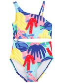 Multi - Kid 1-Piece Cut-Out Coral Swimsuit