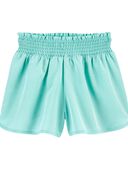 Blue - Kid Smocked Shorts in Moisture Wicking Active Fabric