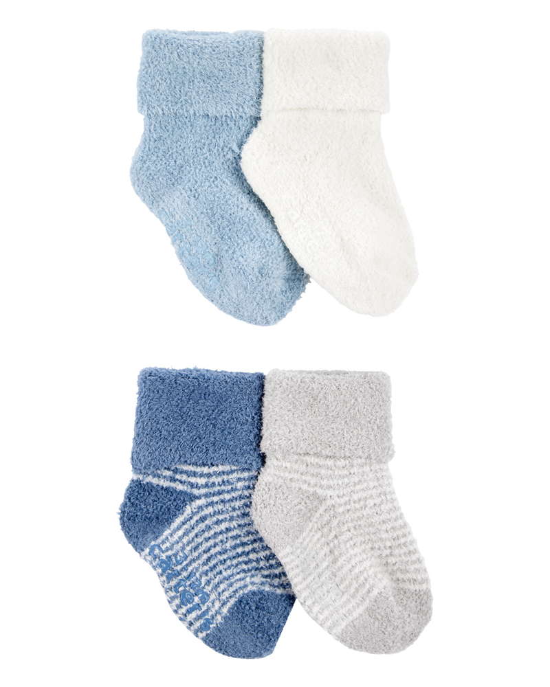 Baby 4-Pack Chenille Foldover Cuff Booties - Blue/White, image 1 of 2 slides