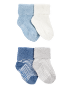 Baby 4-Pack Chenille Foldover Cuff Booties - Blue/White, image 1 of 2 slides