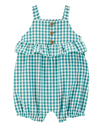 Baby Girl Gingham Tank Romper - Green, 
