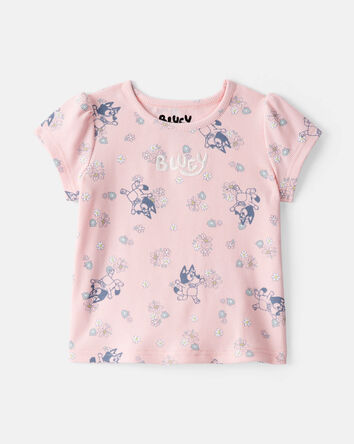 Baby Bluey Floral Print Short-Sleeve Graphic Tee - Pink, 