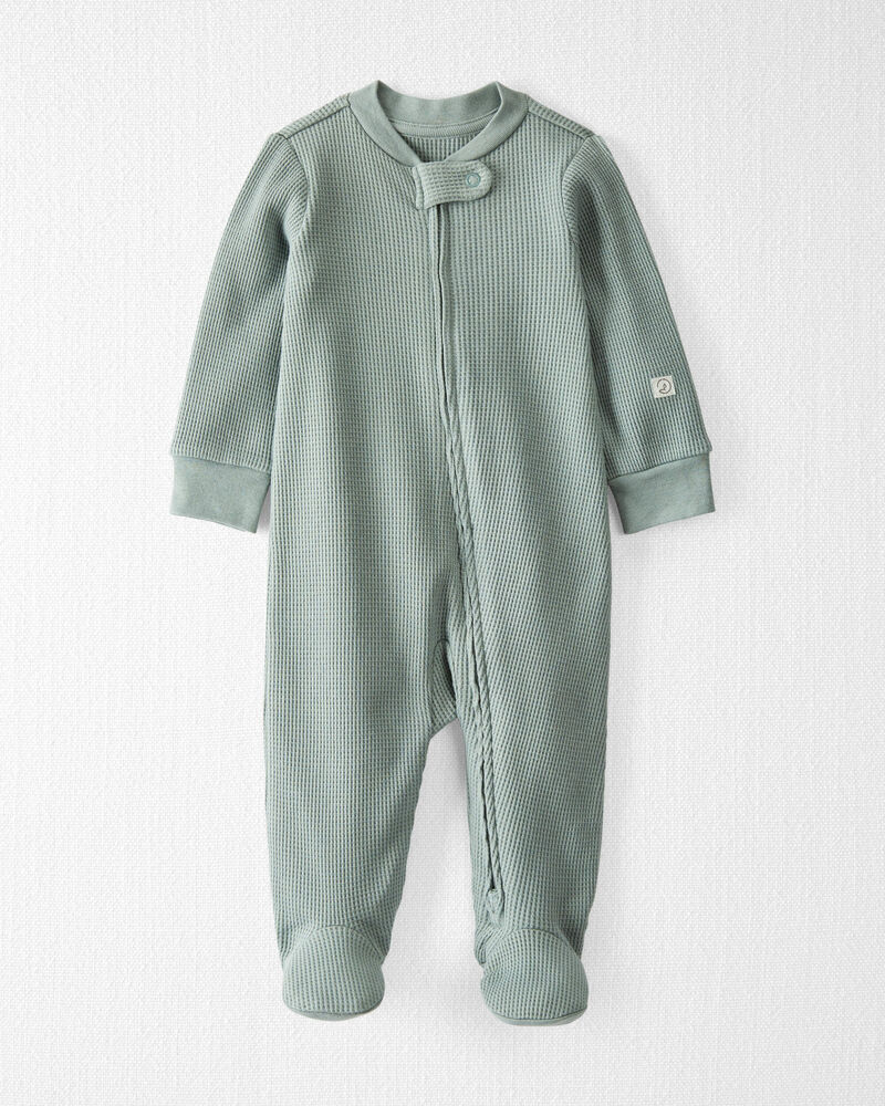 Baby Waffle Knit Sleep & Play Pajamas Made with Organic Cotton in Sage Pond, image 1 of 4 slides