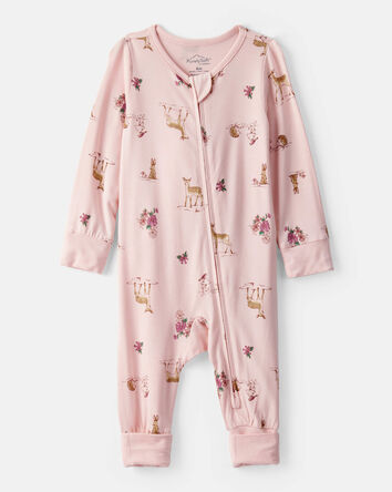 Baby Girl Deer & Floral Print PurelySoft Sleep & Play Pajamas - Pink, 