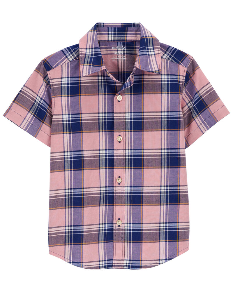 Toddler 2-Piece Plaid Button-Down Shirt Pull-On French Terry Shorts Set

, image 3 of 5 slides