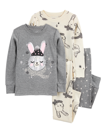 Toddler 4-Piece Bunny Cotton Blend Pajamas, 