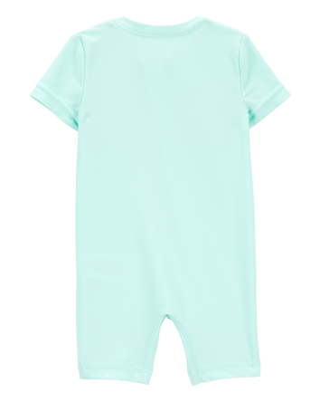 Baby 1-Piece Palm Tree Short-Sleeve Rashguard Swimsuit - Mint, 
