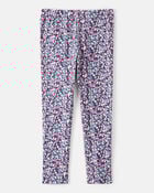 Girls Floral Cotton Pull-On Stretch Leggings - Purple, image 2 of 4 slides