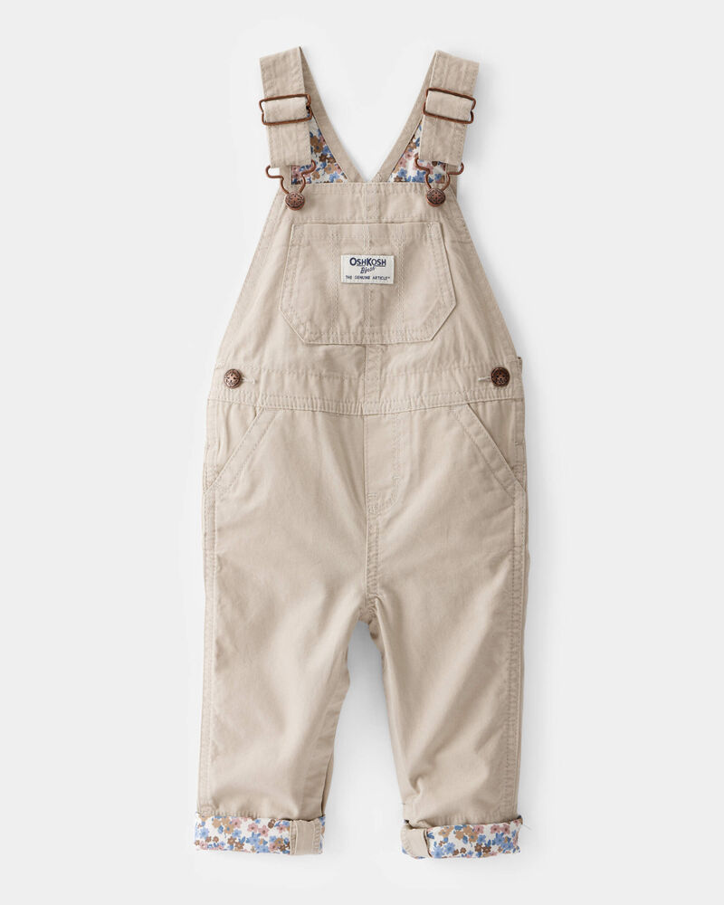 Baby Lightweight Floral-Lined Canvas Overalls  - Khaki, image 1 of 4 slides