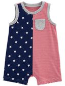 Red/Navy - Baby 4th Of July Cotton Romper