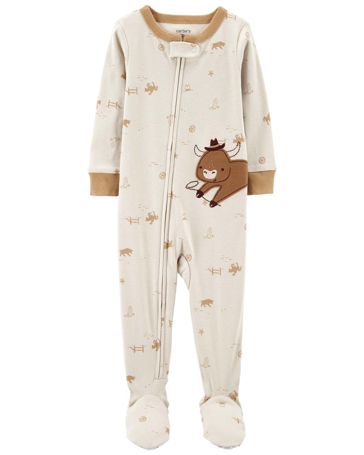 Taupe Baby 1Piece Cow 100 Snug Fit Cotton Footie Pajamas