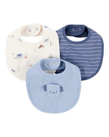 Baby 3-Pack Dog Bibs - Blue/Ivory, 