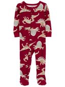 Burgundy - Toddler 1-Piece Dinosaur 100% Snug Fit Cotton Footie Pajamas