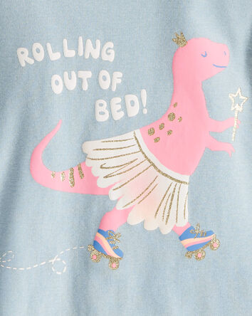 Toddler Girl Dinosaur Print 100% Cotton Long-Sleeve 4-Piece Pajamas - Blue/White, 