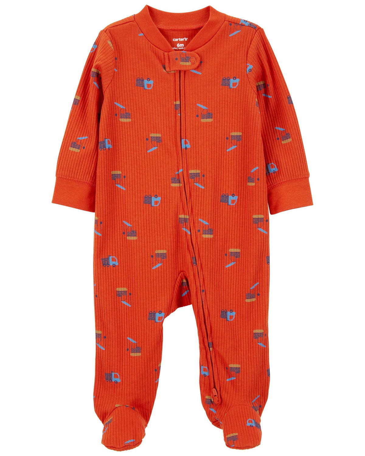 Red Baby Construction 2Way Zip Cotton Blend Sleep & Play Pajamas