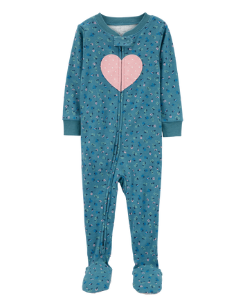 Toddler 1-Piece Heart 100% Snug Fit Cotton Footie Pajamas, 