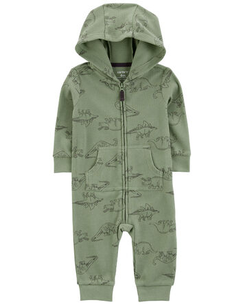 Baby Dinosaur Hooded Zip-Up Thermal Jumpsuit, 