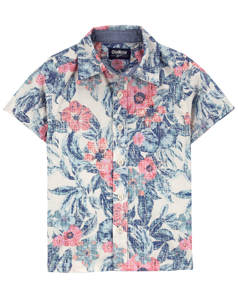 Baby Hawaiian Print Button-Front Short Sleeve Shirt, image 1 of 3 slides