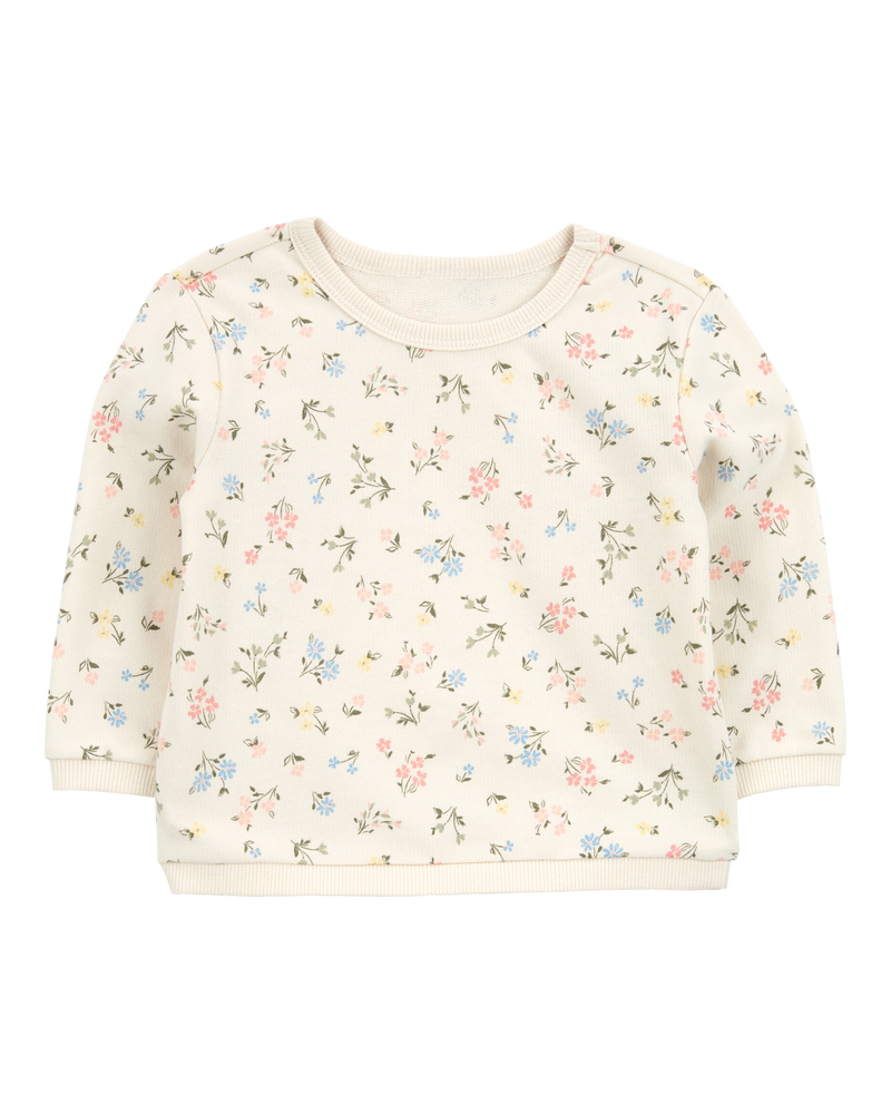 Baby Floral French Terry Pullover - Cream, image 1 of 3 slides