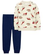 Baby 2-Piece Safari Animal Print Pullover & Pant Set, image 1 of 3 slides