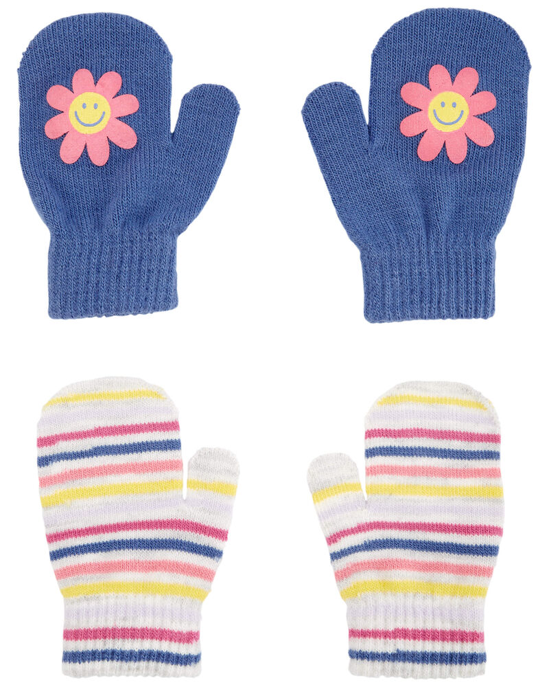 Toddler 2-Pack Striped Flower Gripper Mittens, image 1 of 2 slides