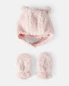 Baby Sherpa Winter Hat & Mittens Set - Pink, image 1 of 3 slides