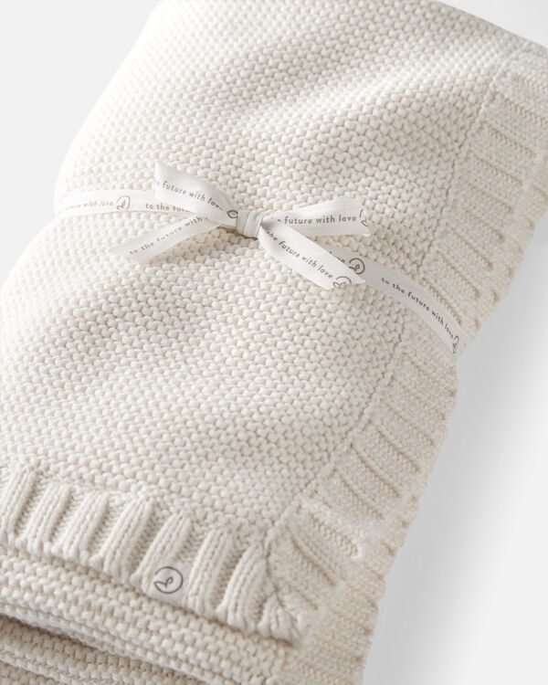 Baby Organic Cotton Signature Stitch Blanket in Cream