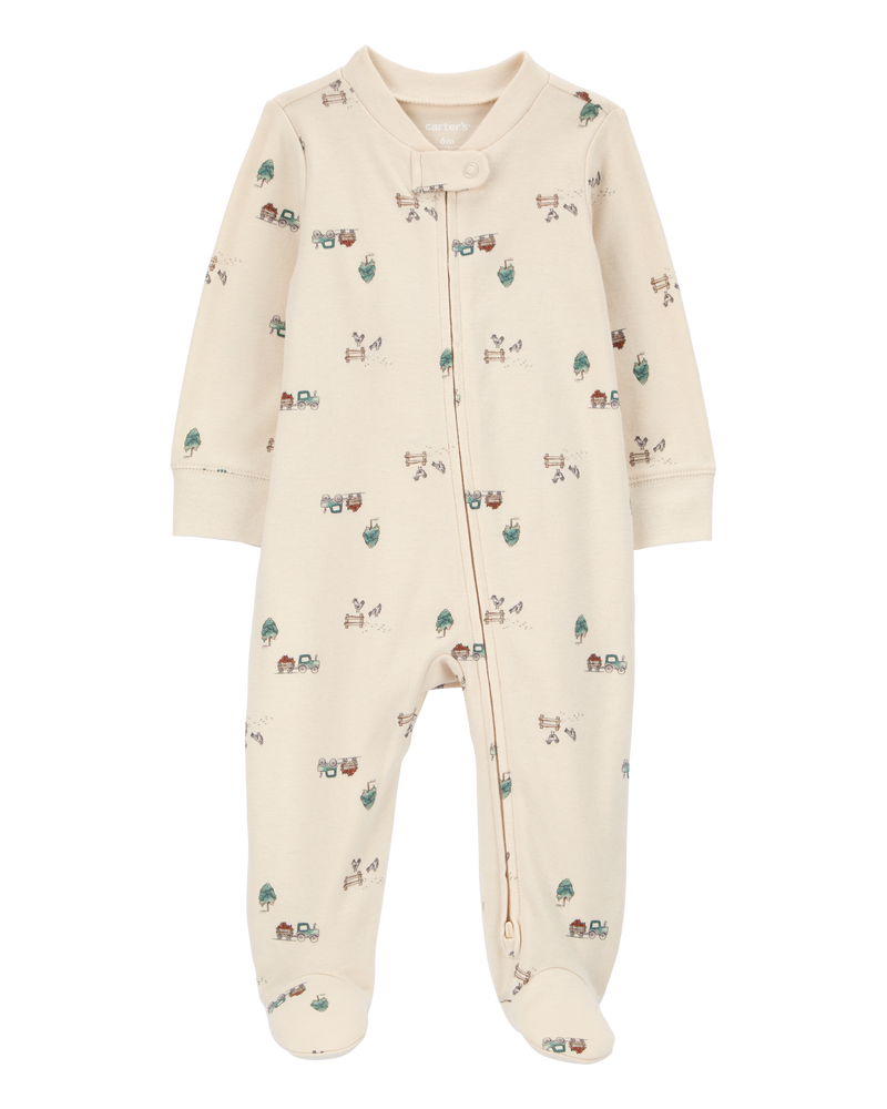Baby Truck Print 2-Way Zip Cotton Sleep & Play Pajamas, image 1 of 4 slides