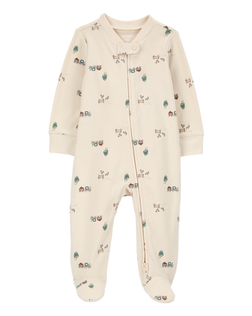 Baby Truck Print 2-Way Zip Cotton Sleep & Play Pajamas, 